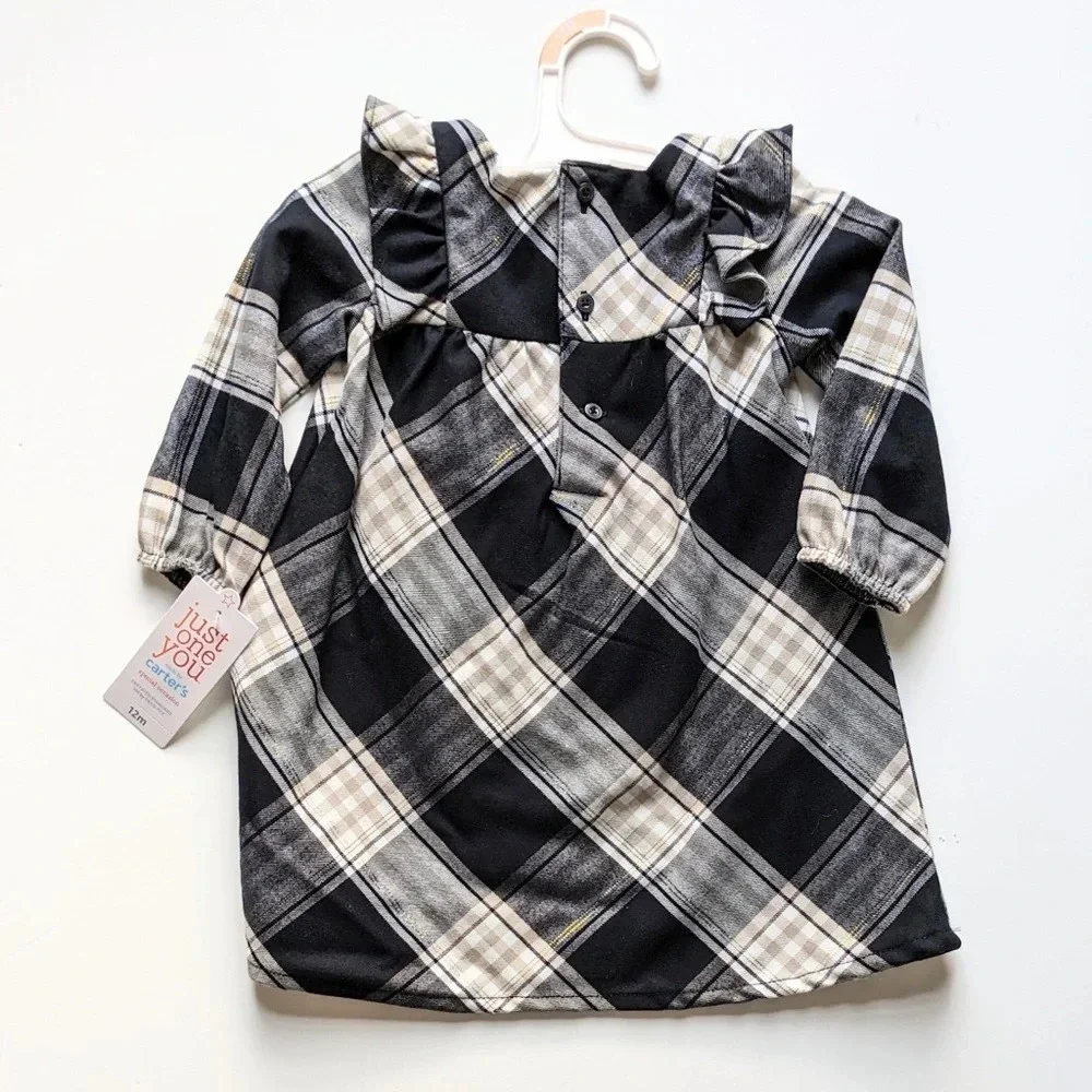 Carters Infant Girls Festive Plaid Ruffle *Dress - Black & Off White